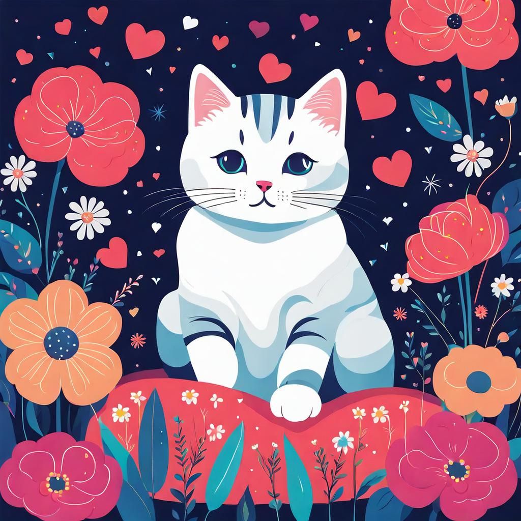 Adorable Feline Surrounded by Blooms in a Dreamy Scene