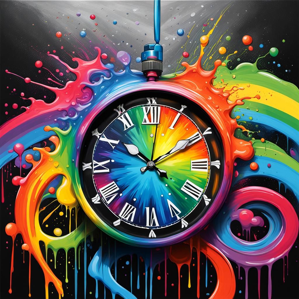 Rainbow Clock in Graffiti Splash Art Style