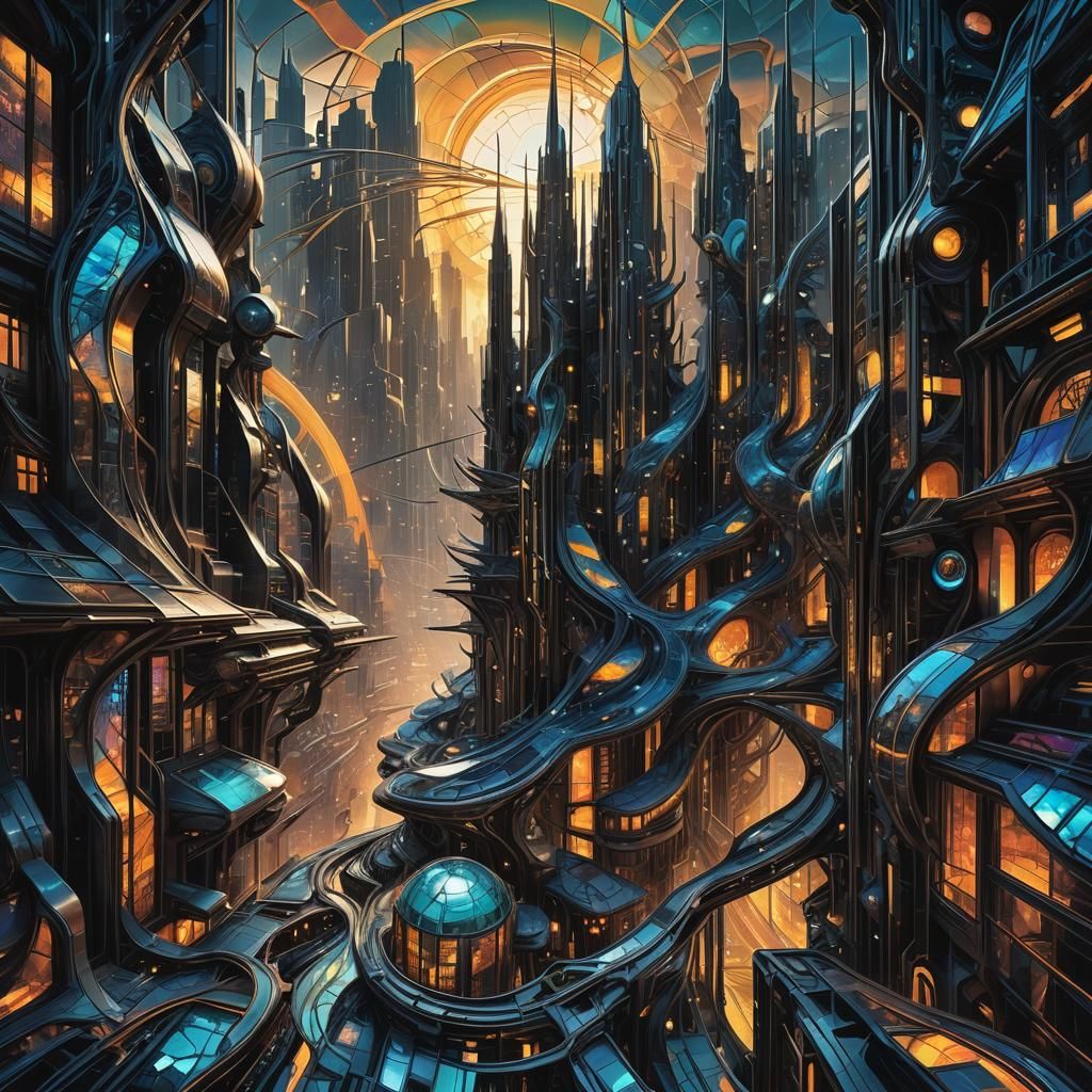 Ethereal Energy Swirls in Neon Cityscape