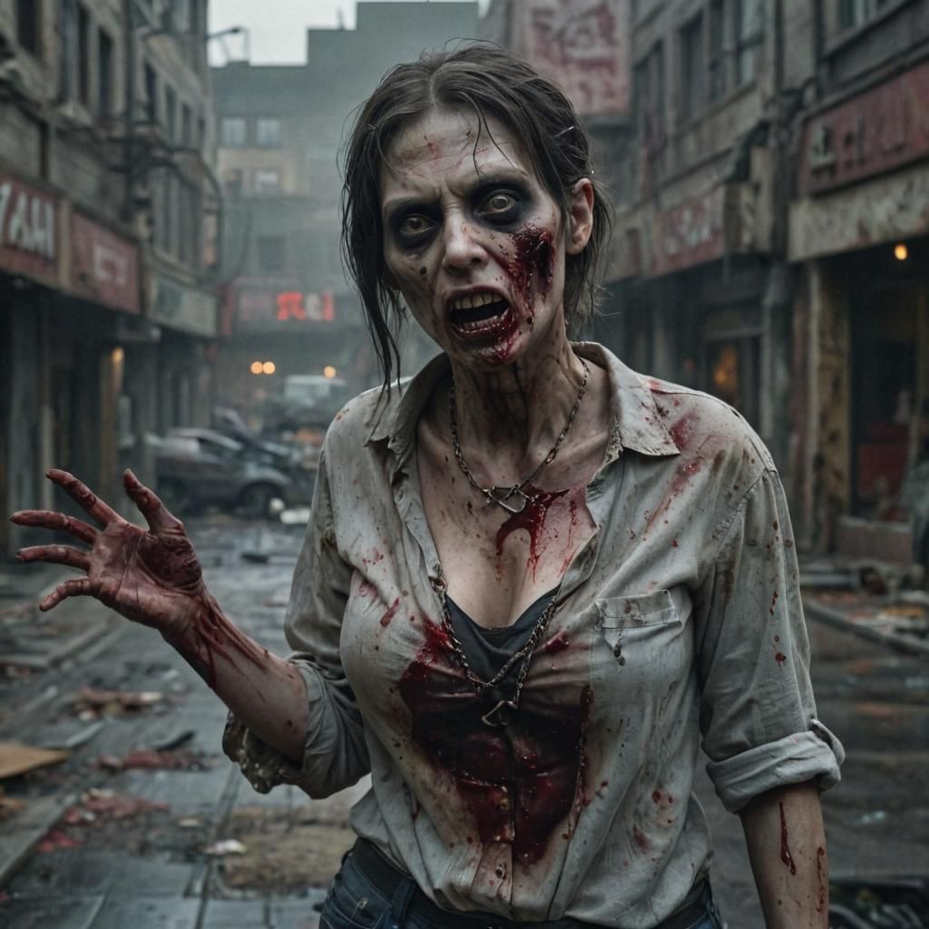 Zombie in Dystopian Mall: Graffiti Art Style