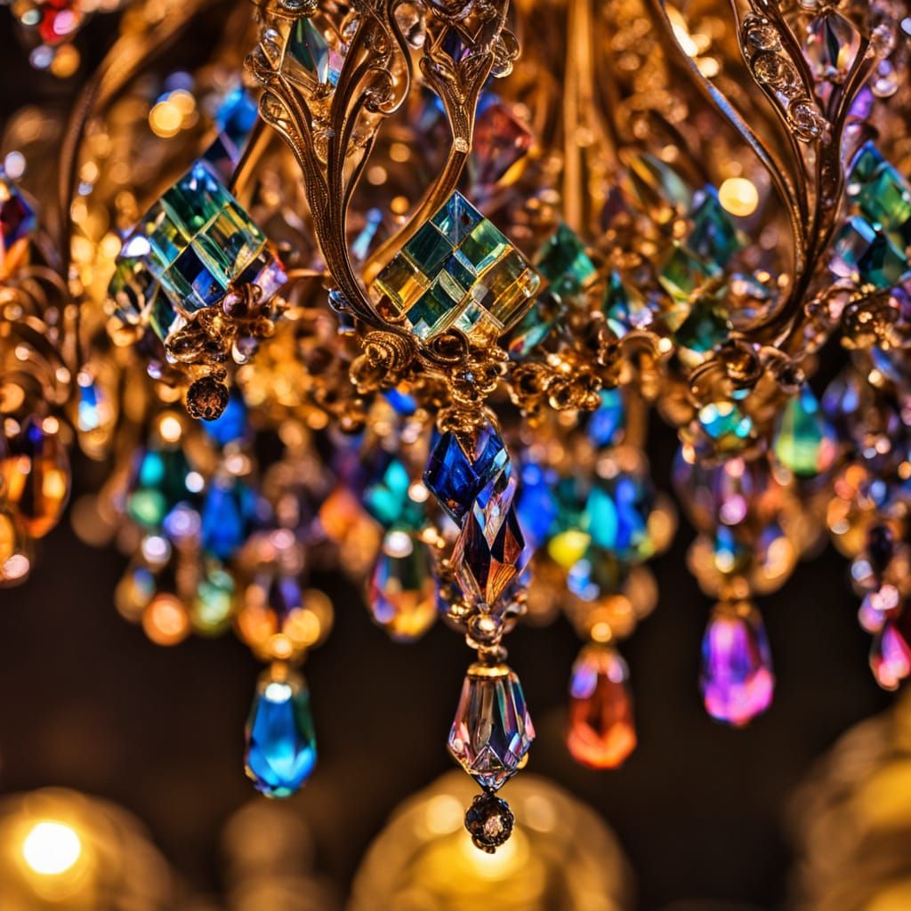 Art Nouveau Crystal Chandelier Prism in Macro