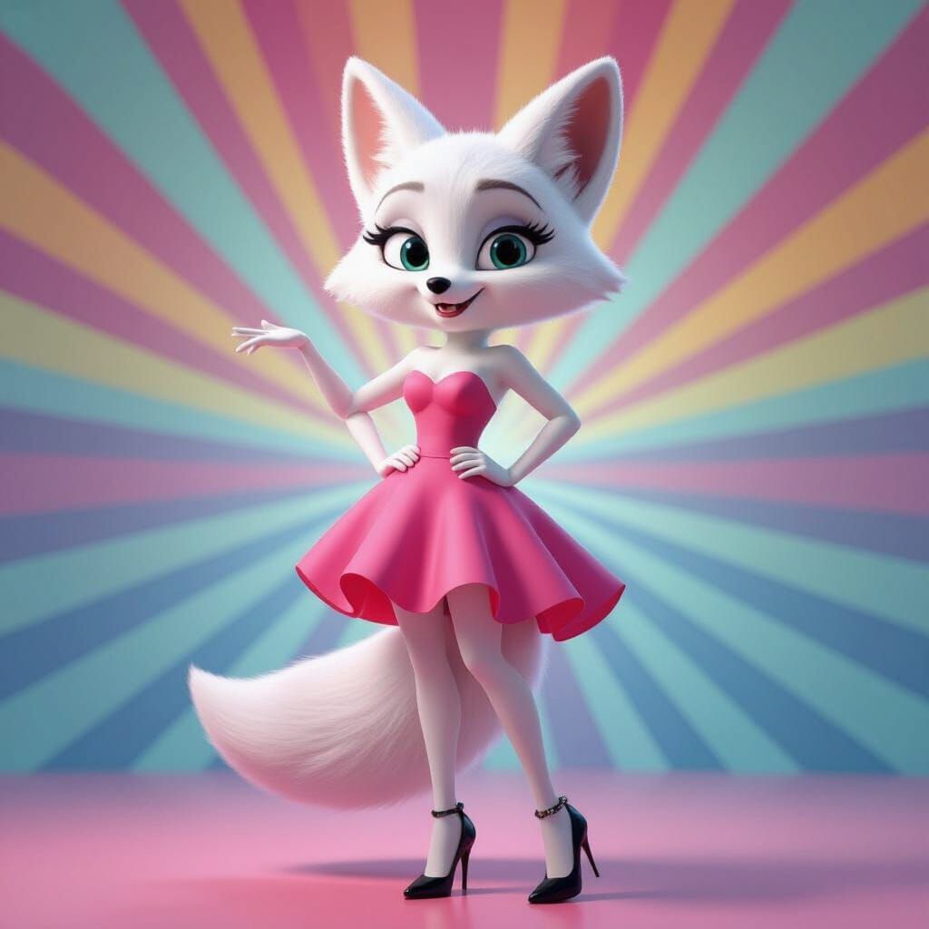 Cartoon Fox in Pink Dress: 3D Rendered Digital Art