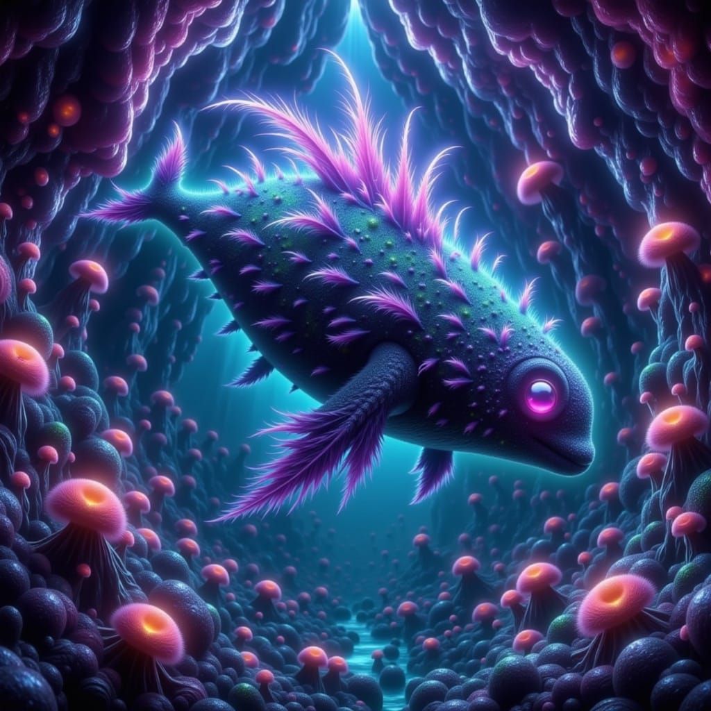 Bioluminescent Whale in Cosmic Nebula: Digital Art
