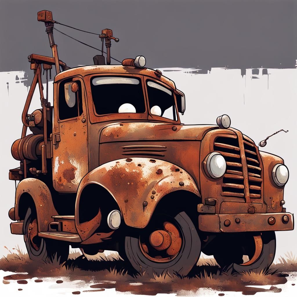 Cartoonish Old Tow Truck in Anime Style