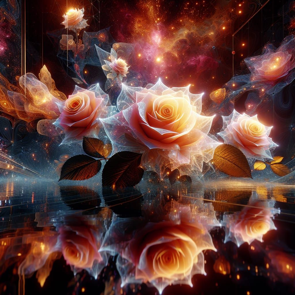 Spectacular Rose Hologram in Cosmic Mystical Style