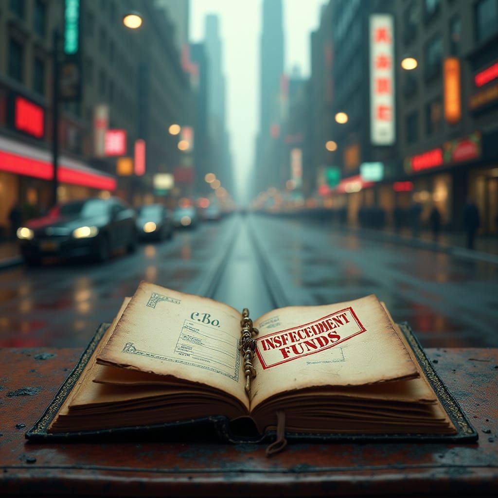 Luxurious Bank Account Book in a Futuristic Cityscape