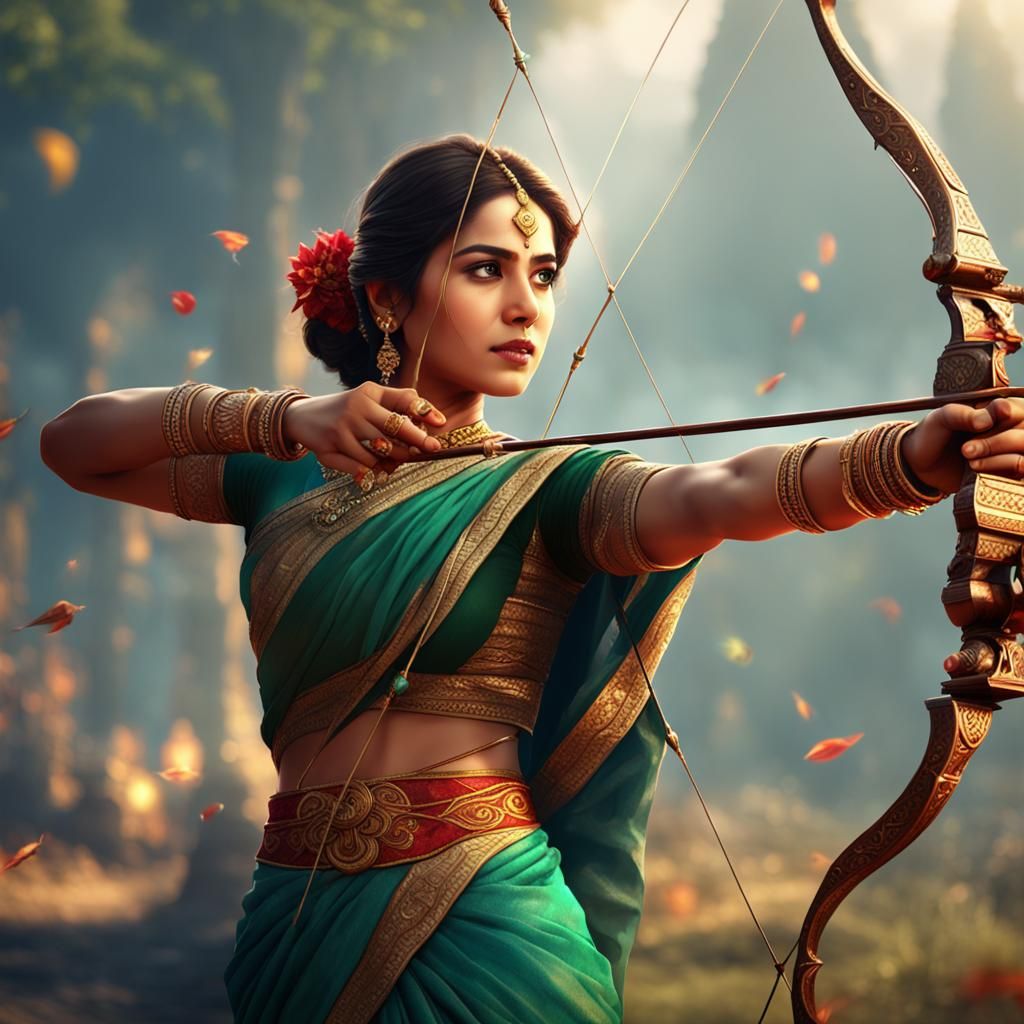 Indian Girl Archer: Detailed Fantasy Art in 8K