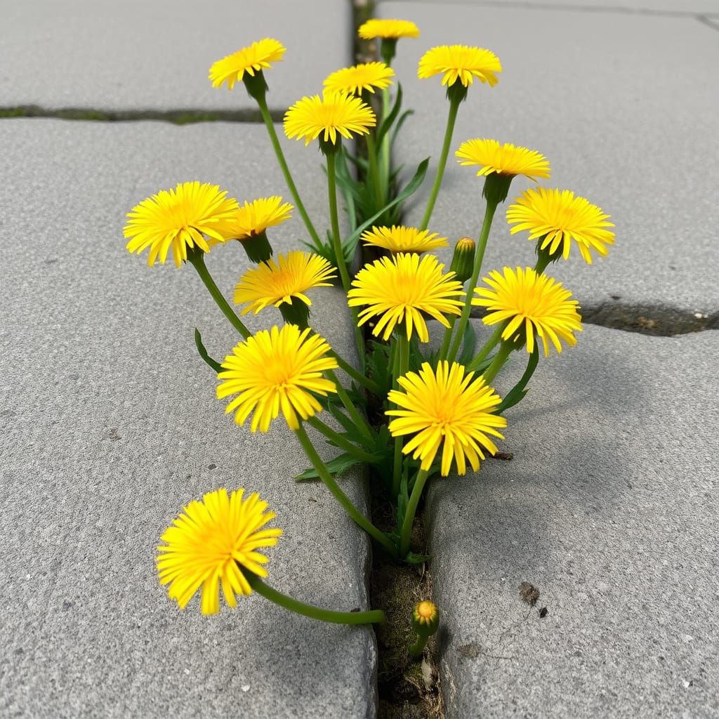 Dandelions Bloom in Sidewalk, Impressionist Style