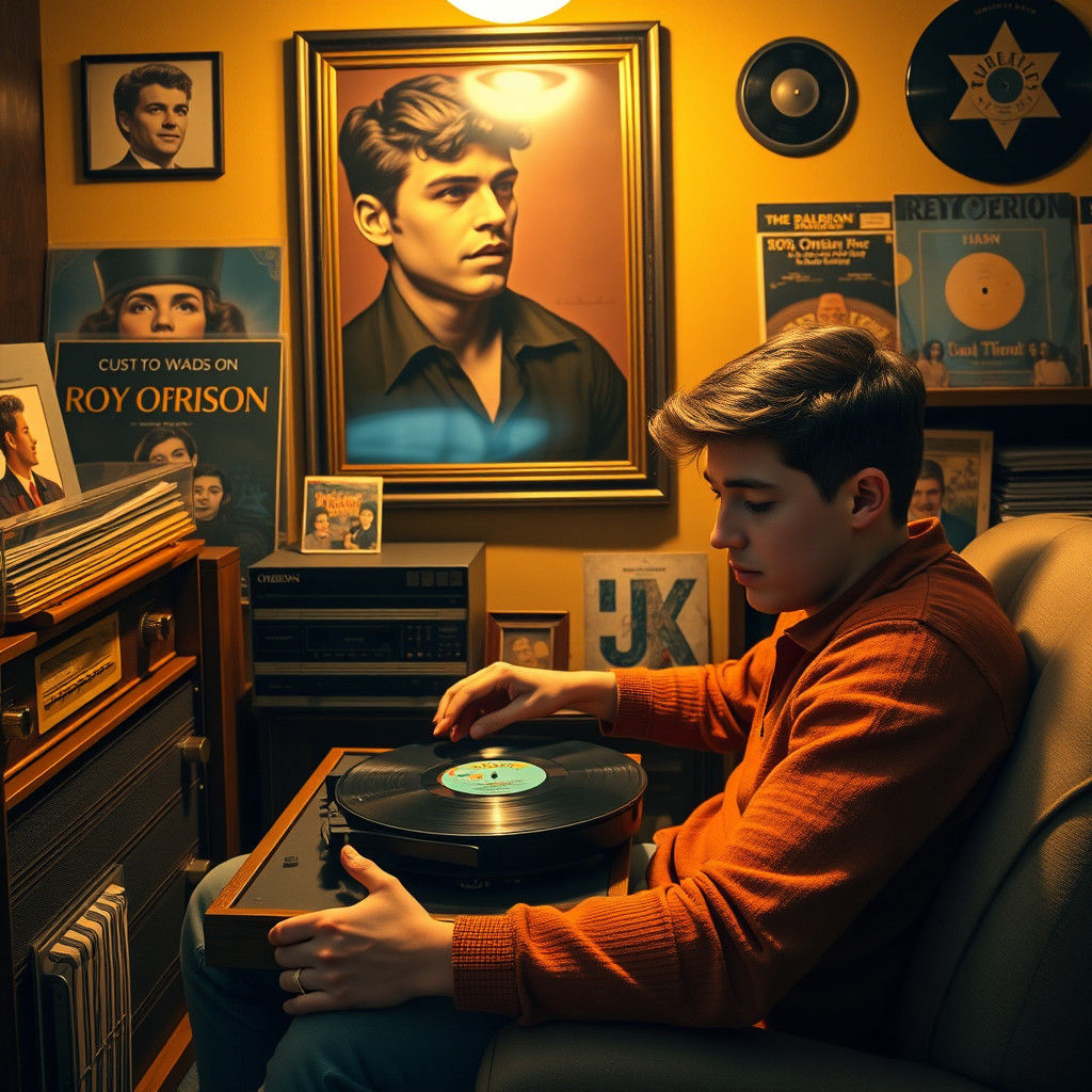 Nostalgic Young Man Listening to Roy Orbison