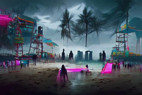 Mysterious Haunted Cyberpunk Beach Concept Art