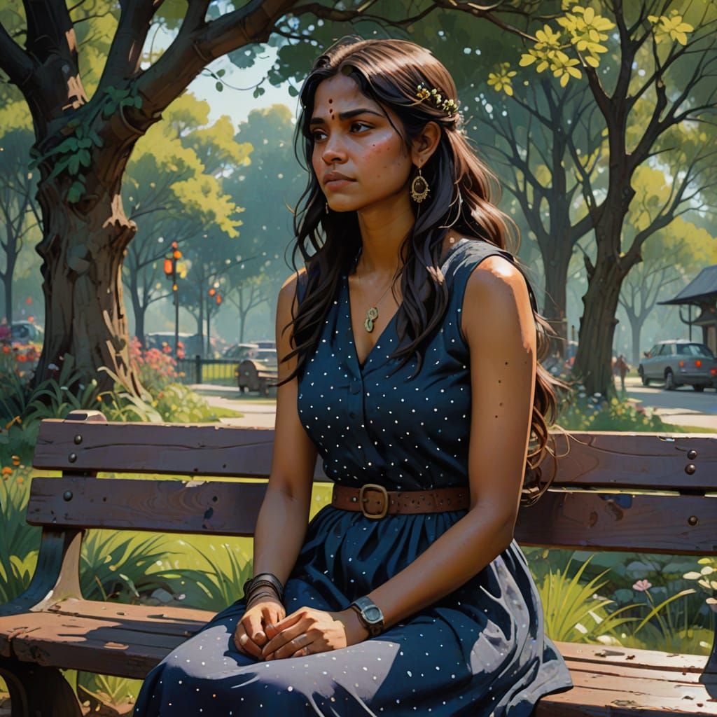 Serene Indian Woman in a Vibrant Park Scene