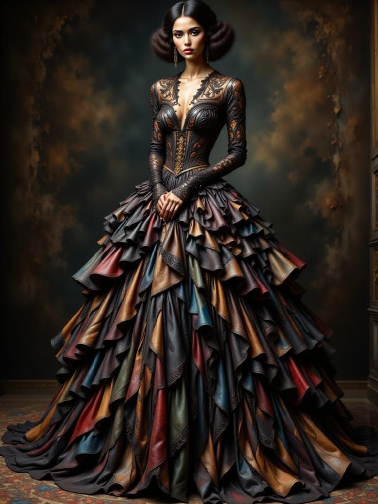 Haute Couture Leather Gown on Elegant Woman