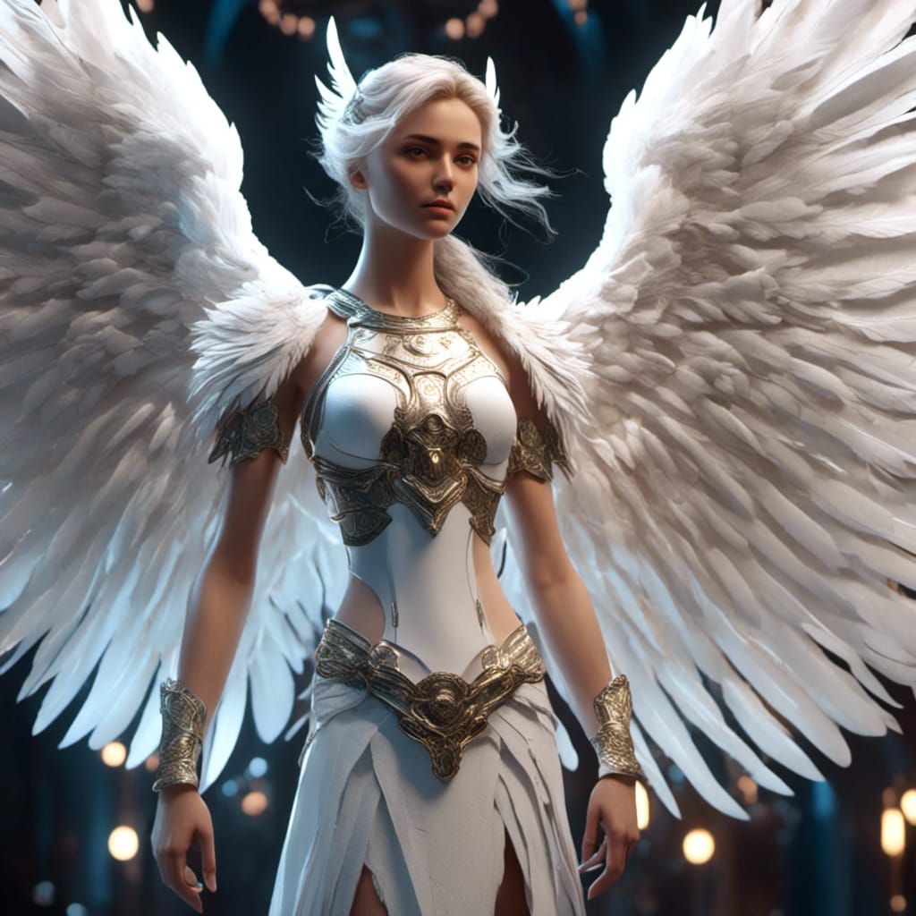 Hyperreal Archangel with White Wings and Halo