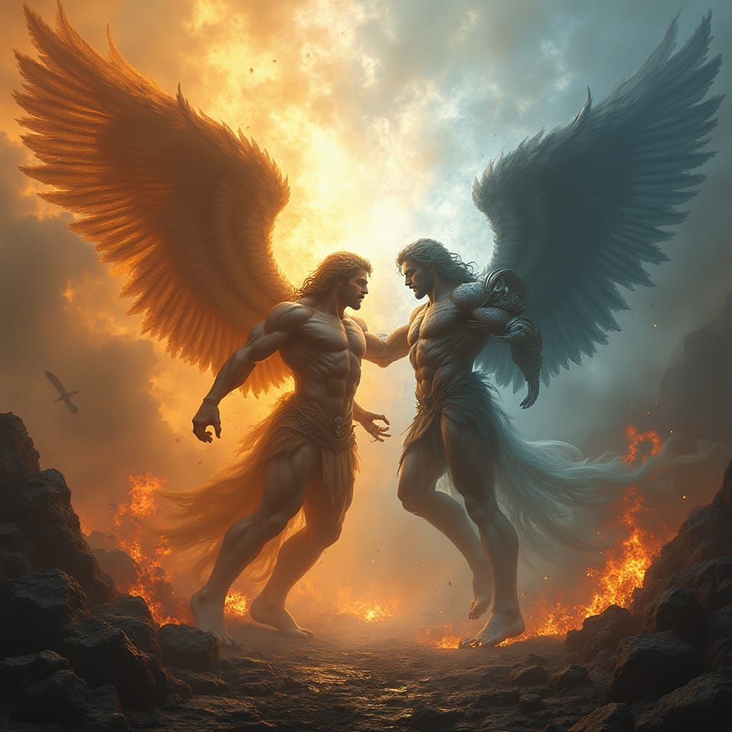 Divine Titans Clash: Archangel Michael vs. Lucifer in Hyper-...