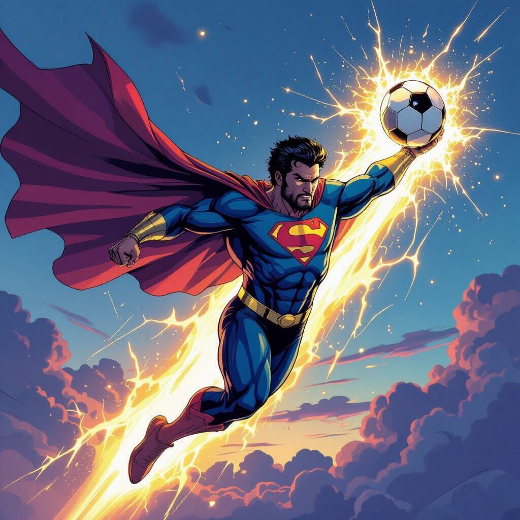 Ali Daei Superhero Flying with Energy Football
