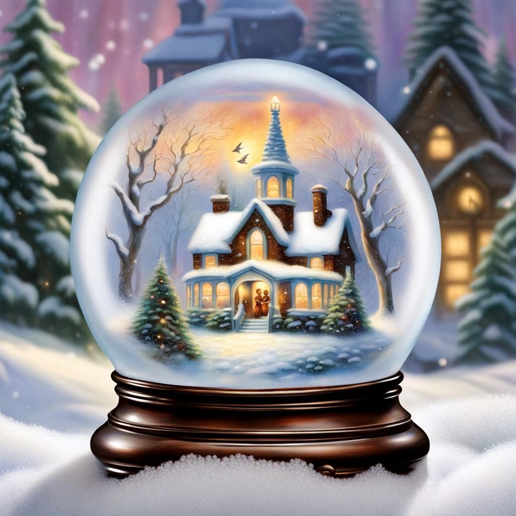 Snow Globe with Singing Chorus: Kinkade-Inspired Fantasy