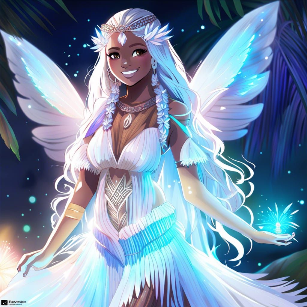 Melanesian Fairy with Glowing Hair in 3D
