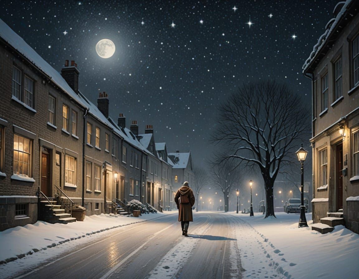 Surreal Christmas Scene Under Frosty Moonlight