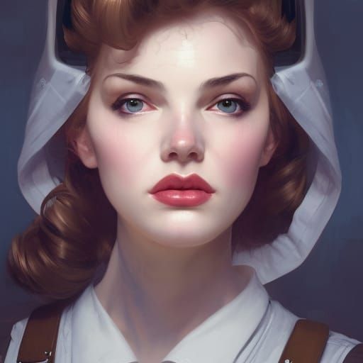 WW2 Nurse Seductress Portrait in Digital Art Style