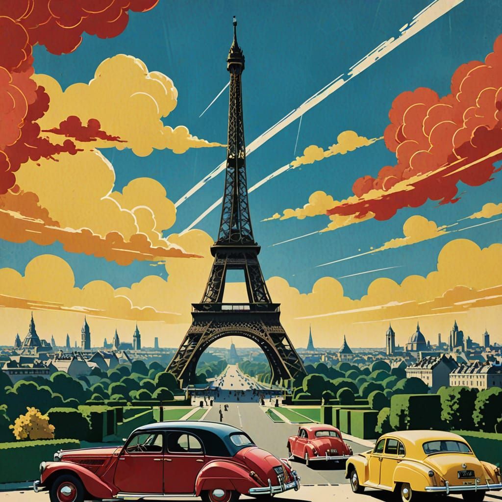 Eiffel Tower in Retro Comic Book Style