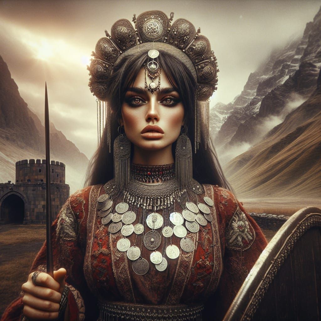 Armenian Warrior Goddess in Maximalist Digital Painting