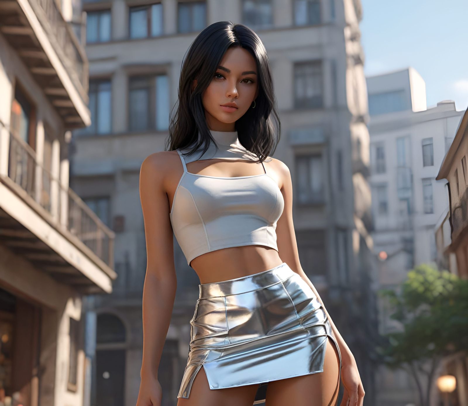 Elegant Cyberpunk Concept Art of a Tall Woman