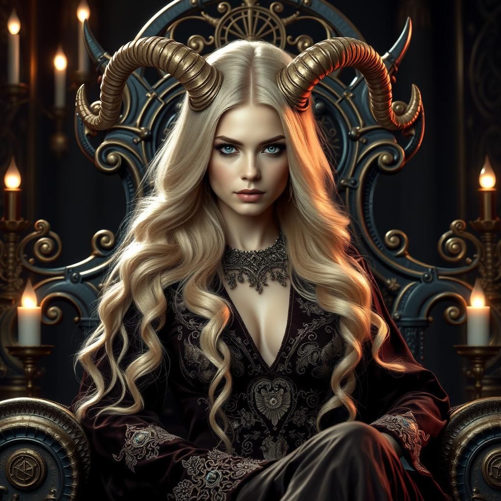Blonde Demoness on Throne in Baroque Style