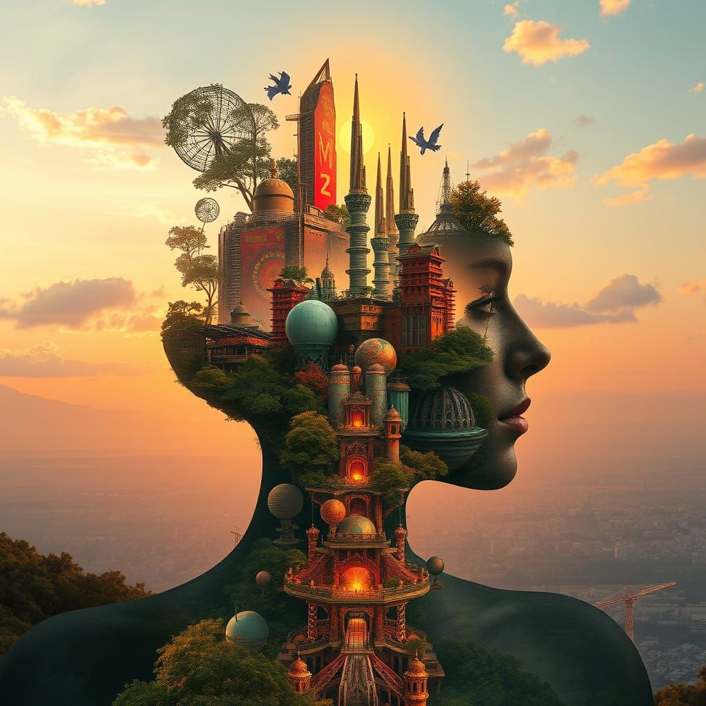 Surreal Solarpunk Metropolis in Mind's Eye