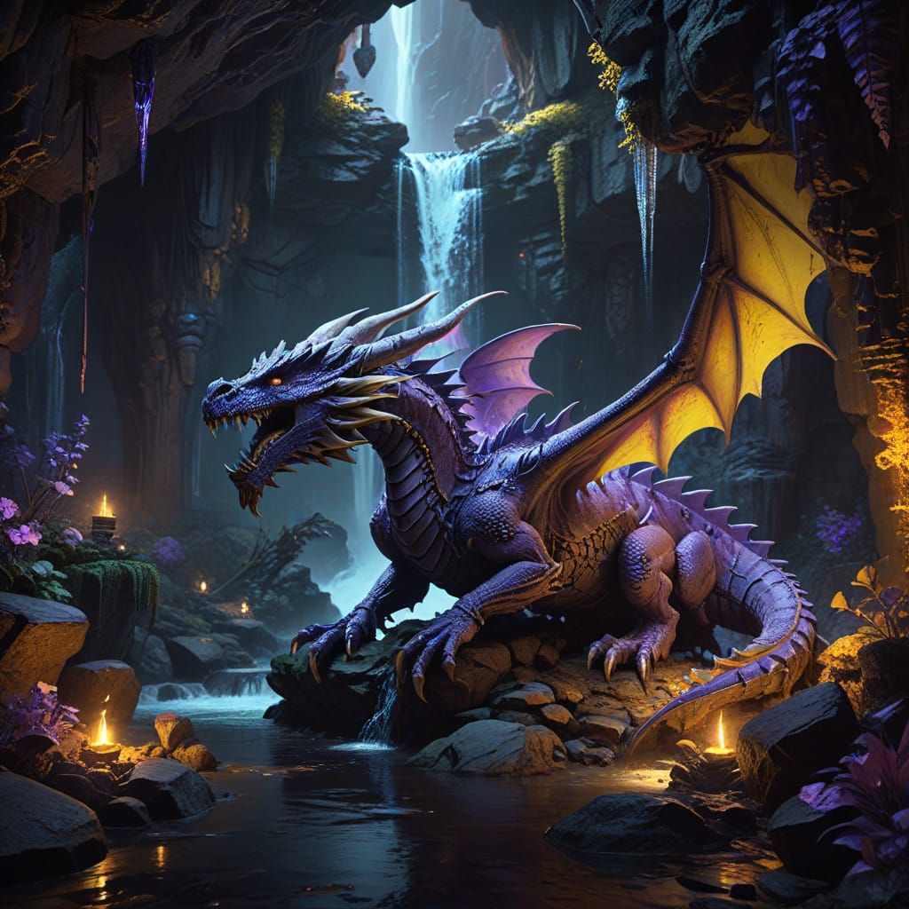 Ethereal Dragon in Dark Fantasy Cave