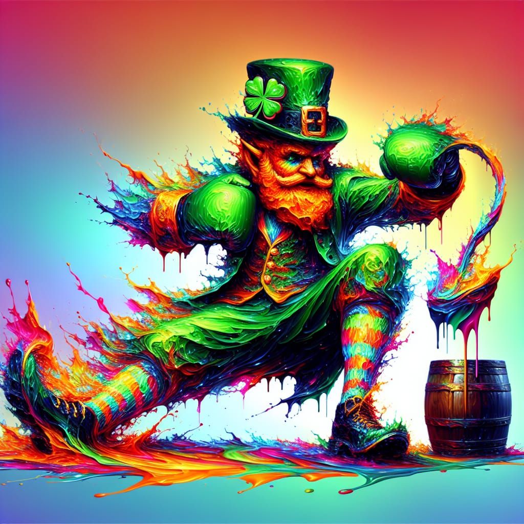 Playful Leprechaun Bout in Graffiti Street Art Style