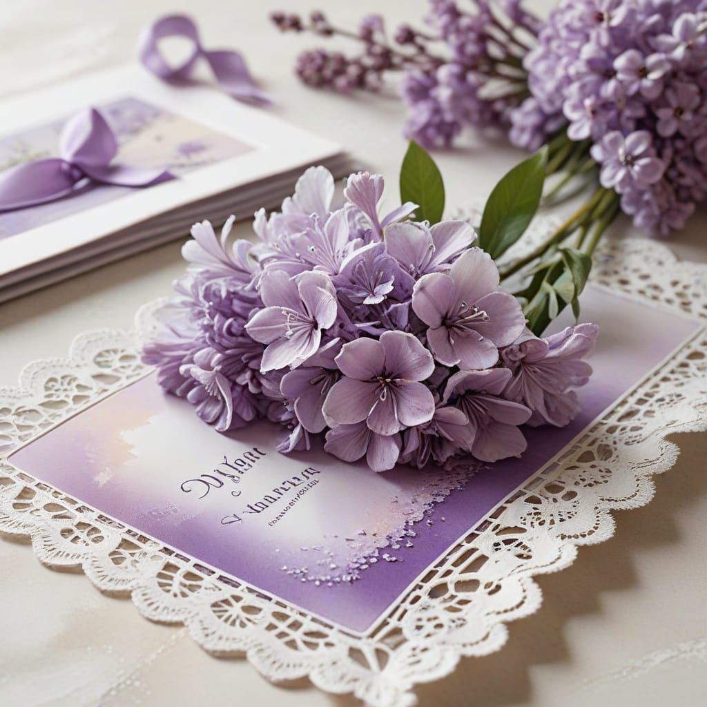 Lilac Bouquet on Vintage Postcard in Whimsical Watercolor St...