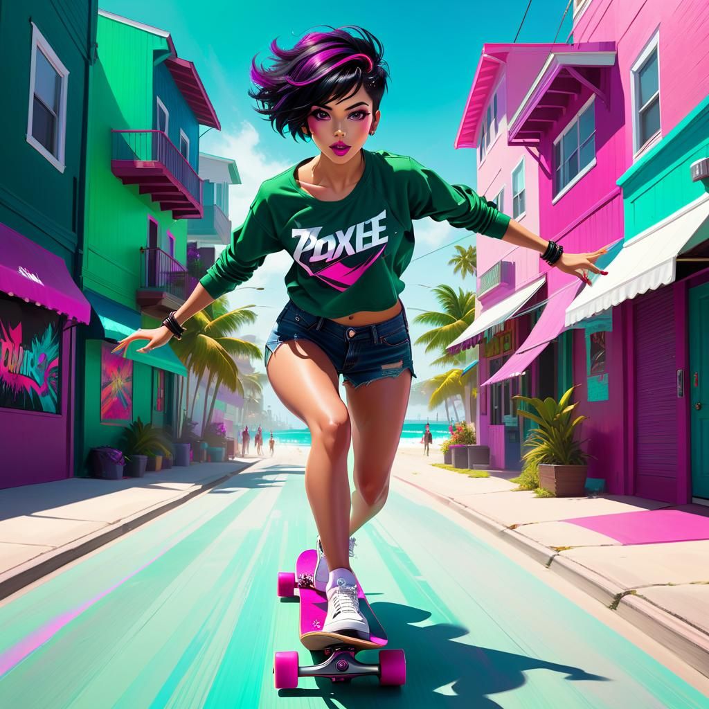 Skater Girl in Motion with Splash Art Background