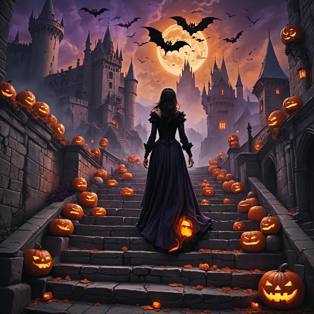Gothic Lady at Dracula's Castle Digital Painting
