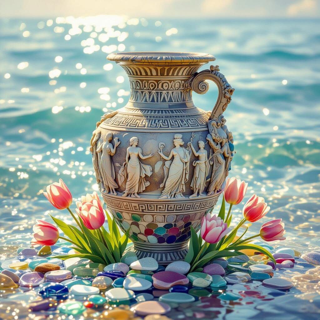 Ancient Greek Urn in Sun-Dappled Ocean