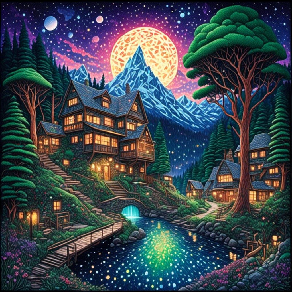 Moonlit Fairy Paradise in Mosaic Style