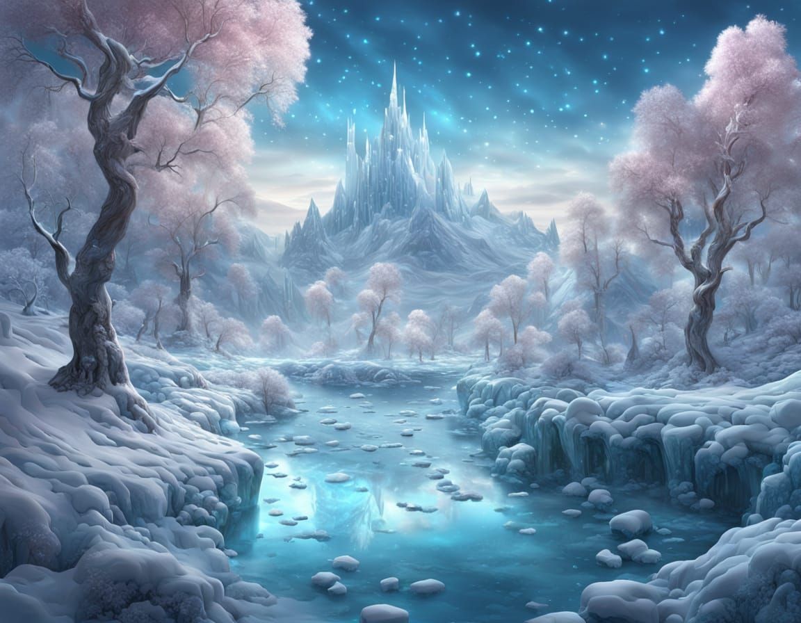 Enchanting Ice World with Candy Rock Trees