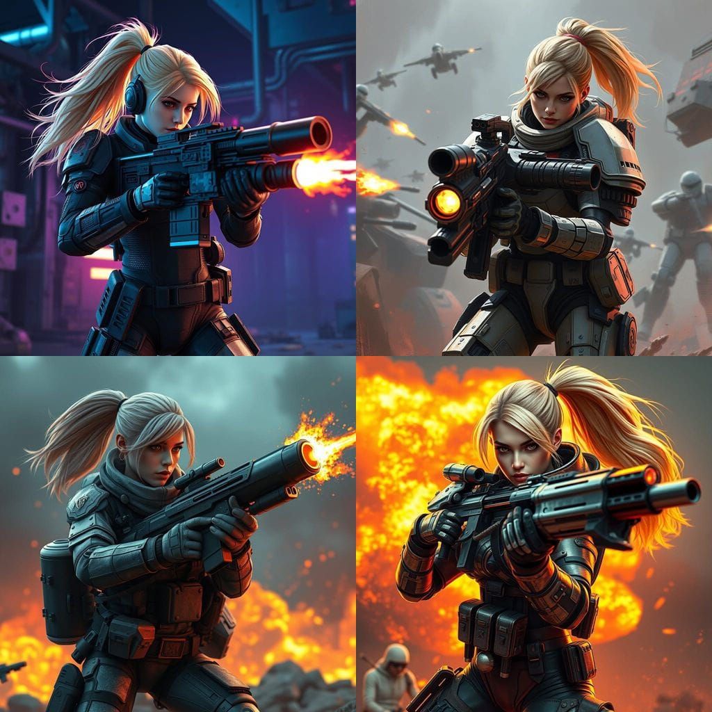 Cyberpunk Soldier Unleashes Rocket Fury