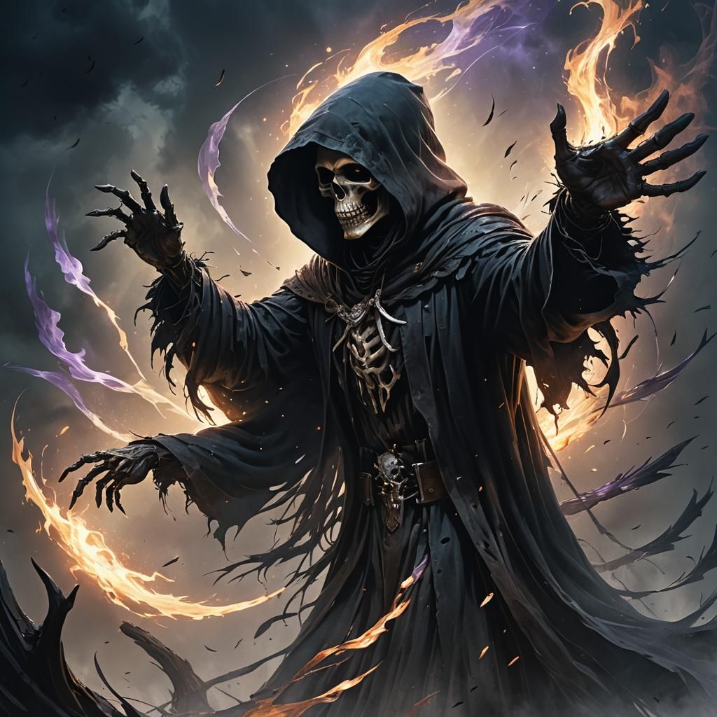 Grim Reaper Reaching for Terrified Celestial Being