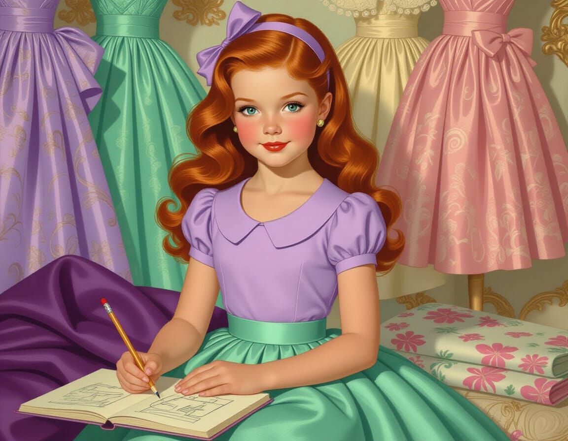 Elegant Redhead Fashion Designer in Pin-Up Style