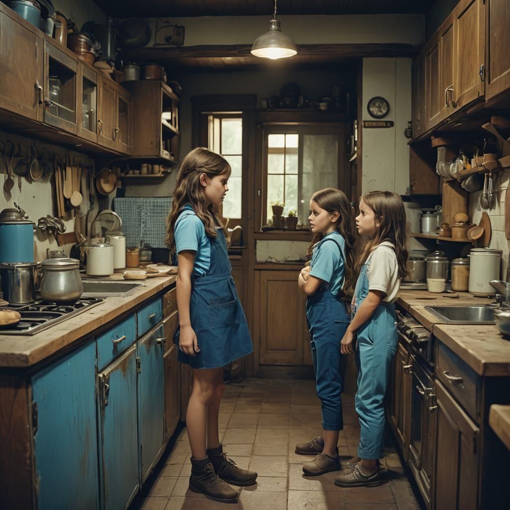Girls in Blue: A Cinematic Kitchen Still