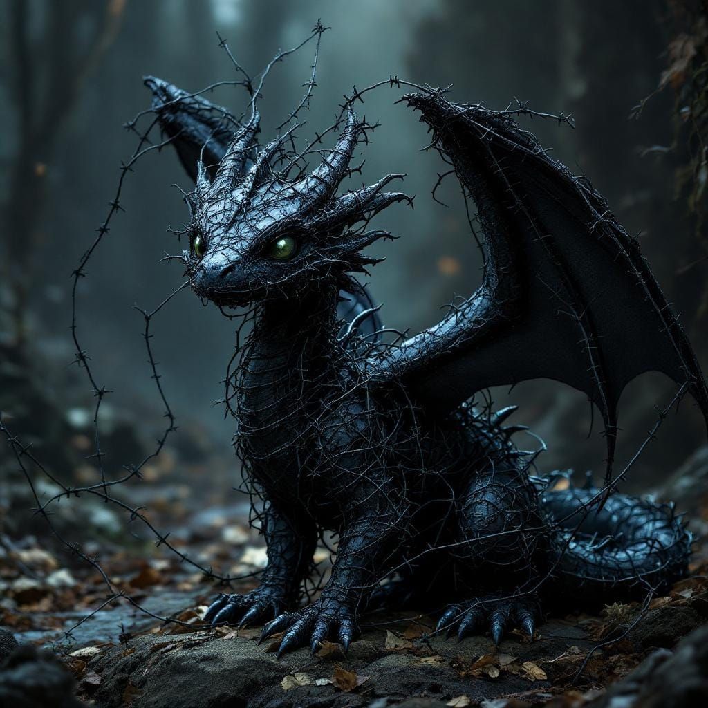 Barbed Wire Dragon in Dark Fantasy Style