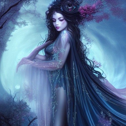 Ornate Night Goddess in Detailed Matte Painting