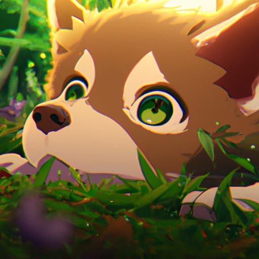 Puppy in Grass: Studio Ghibli Anime Key Visual