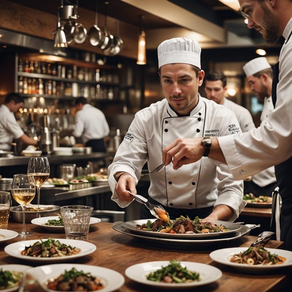 Chef Plates Food in Restaurant Bar: Photography