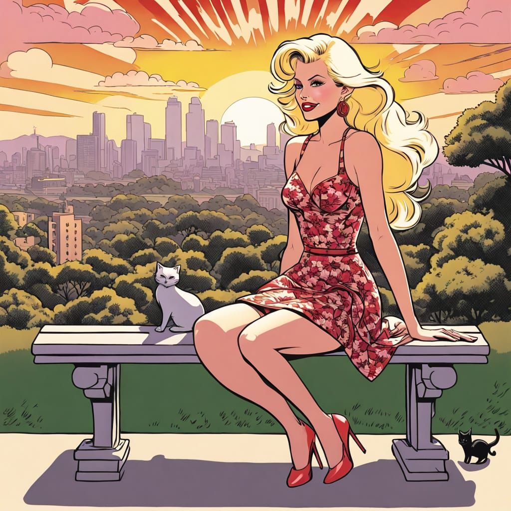 Glamorous Park Scene in Whimsical Illustration Style