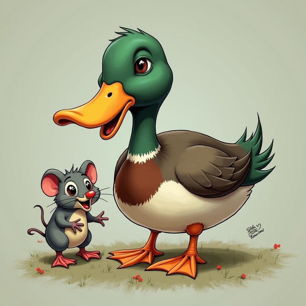 Duck Catches Rat Tail: AI Generated Image