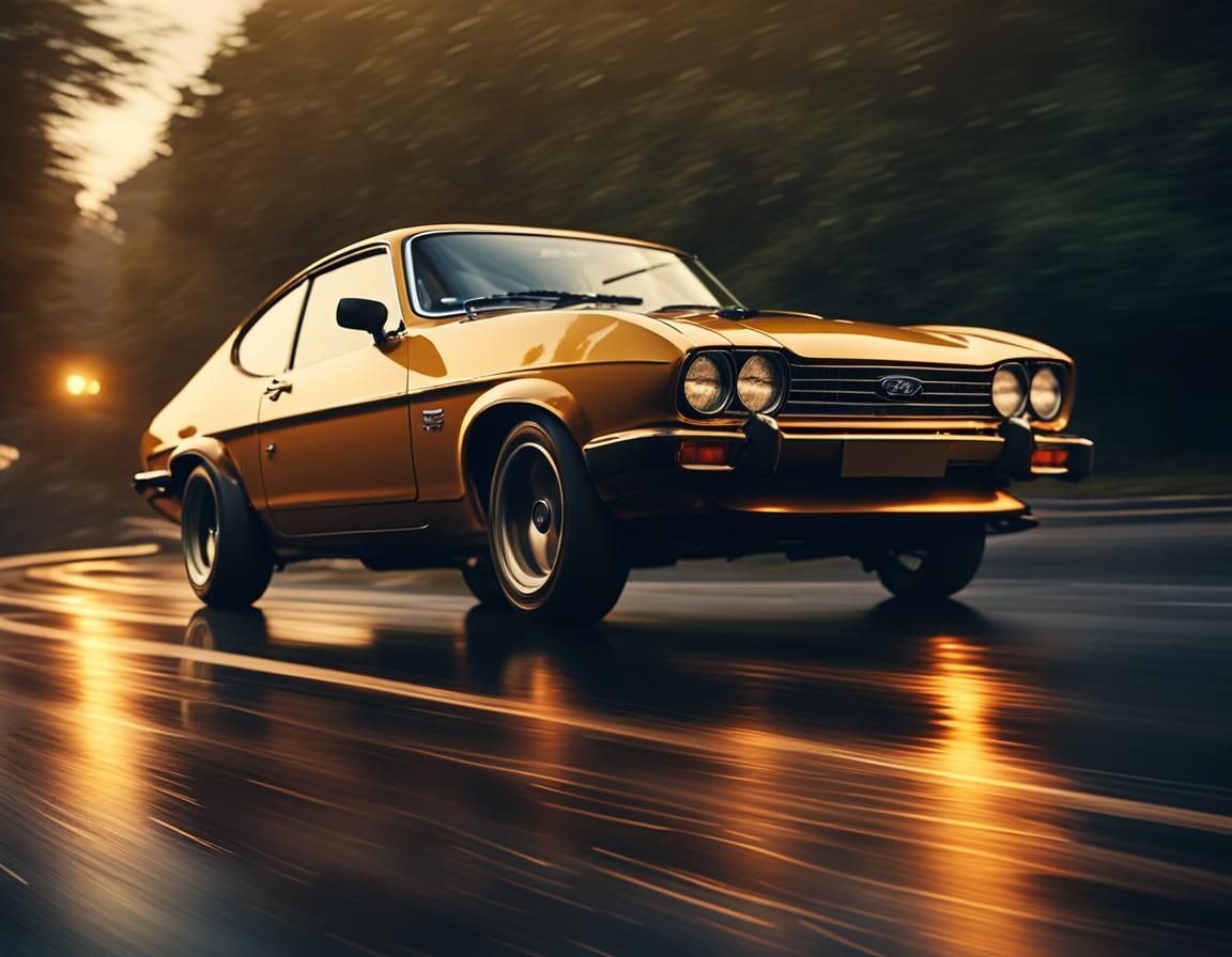 Ford Capri Speeding at Dusk in Cinematic Style