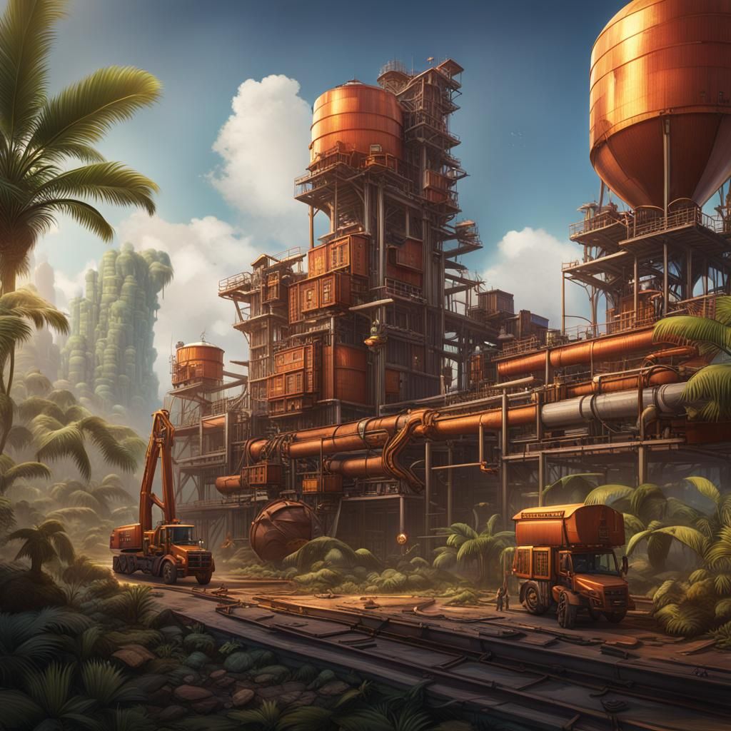 Fantastical Flying Land with Palm Oil Factory