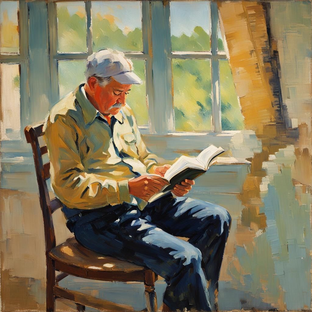 Impressionistic Man Reading by Window in Mary Cassatt Style