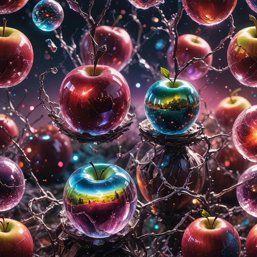 Galaxies Swirl Inside Crystal Apple: Digital Art
